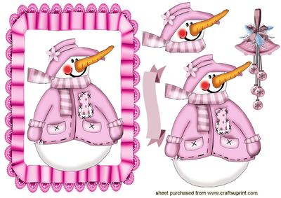 Cute Snowman in Pink with Carrot Nose