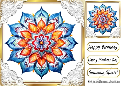 Pretty Flower Mandala With Lace Corners 8x8 (ONE)