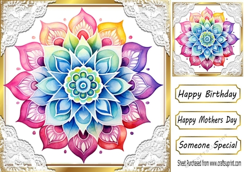 Pretty Flower Mandala With Lace Corners 8x8 (THREE)