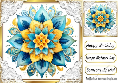 Pretty Flower Mandala With Lace Corners 8x8 (FOUR)