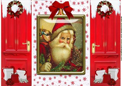 Lovely Vintage Santa in Glass Frame, Gatefold