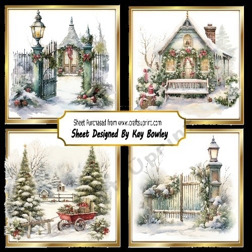 4 Lovely Vintage Christmas Cards 8x8 Mini Kit (One)