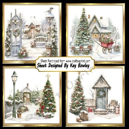 4 Lovely Vintage Christmas Scenes Cards 8x8 Mini Kit (Two)