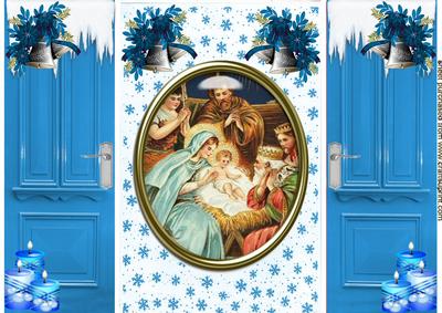 Beautiful Nativity Scene in Glass Round Frame, Gatefold
