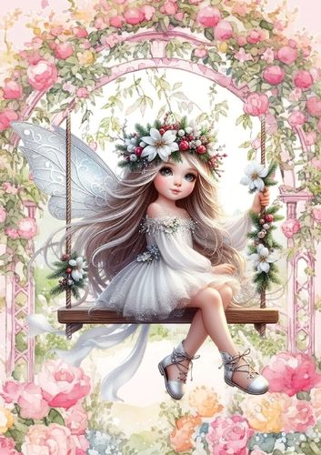 Pretty Flower Fairy In Garden On A Swing A4 (TWO)