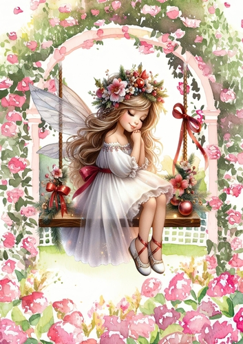 Pretty Flower Fairy In Garden On A Swing A4 (THREE)