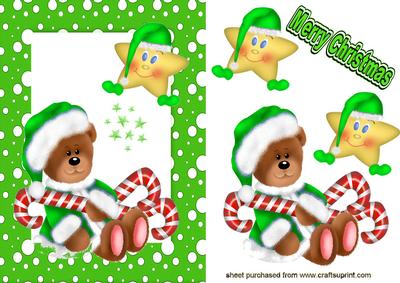 Cute Teddy in Green Santa Suit with Little Friendly Star