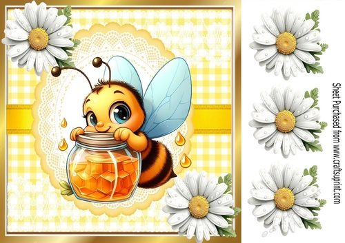 White Daisies With Yellow Gingham Bumble Bee 8x8 (ONE)