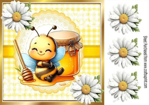 White Daisies With Yellow Gingham Bumble Bee 8x8 (TWO)