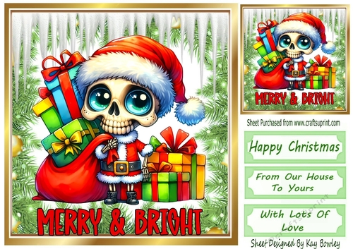 Christmas Gothic Santa With Icicles & Holly 8x8 (FOUR)