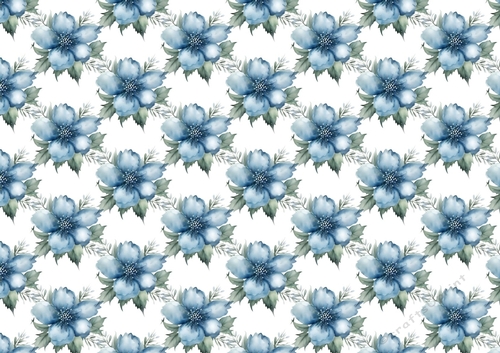 Pretty Blue Christmas Flowers Backing Paper (SMALL)