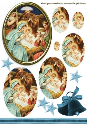 Beautiful Nativity Scene in Glass Frame,oval Pyramids