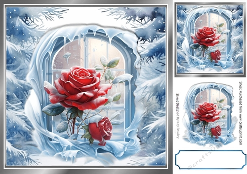 Pretty Blue Wonderland With Trees, Red Roses 8x8