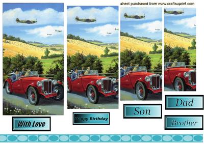 Vintage Car Country Scene with Plane, Pyramids