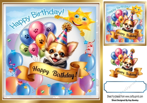 Cute Little Dog In Balloon & Birthday Banner 8X8 Frame (ONE)