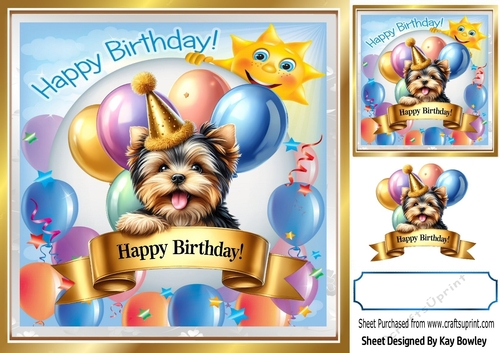 Cute Little Dog In Balloon & Birthday Banner 8X8 Frame (TWO)