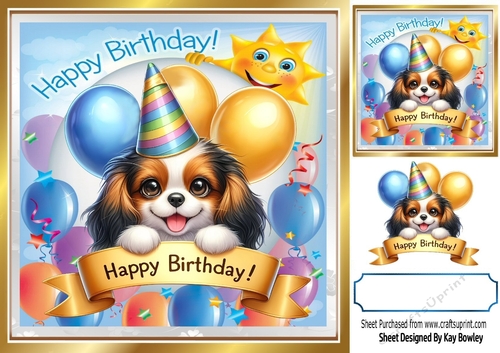 Cute Little Dog In Balloon & Birthday Banner 8X8 Frame (THREE)