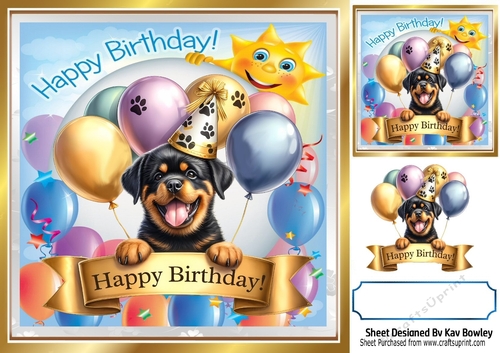 Cute Little Dog In Balloon & Birthday Banner 8X8 Frame (FOUR)