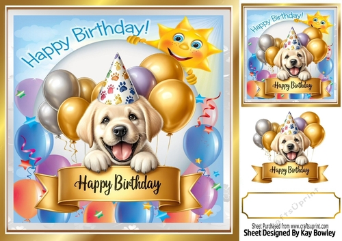 Cute Little Dog In Balloon & Birthday Banner 8X8 Frame (FIVE)