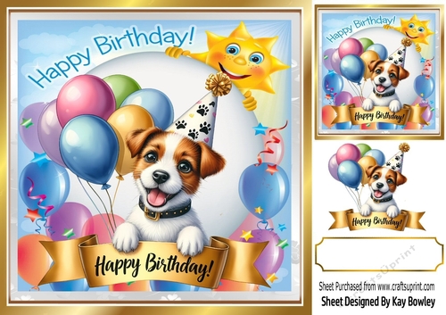 Cute Little Dog In Balloon & Birthday Banner 8X8 Frame (SIX)