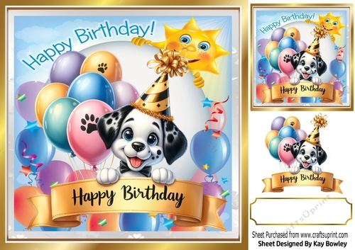 Cute Little Dog In Balloon & Birthday Banner 8X8 Frame (SEVEN)