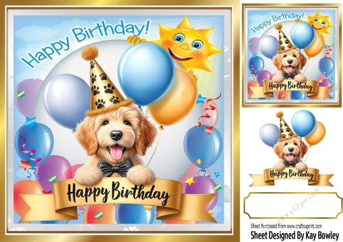Cute Little Dog In Balloon & Birthday Banner 8X8 Frame (EIGHT)