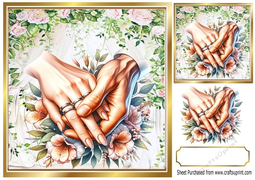 Beautiful Wedding Holding Hands Peach/Pink Roses 8x8