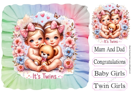 Sweet Baby Girls Twins In 8X8 Rainbow Frill Frames