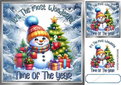 Blue Woodland Winter Christmas With Snowman & Presents 8x8 (One)