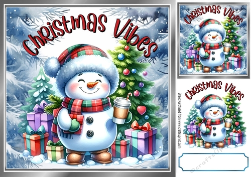 Blue Woodland Winter Christmas With Snowman & Presents 8x8 ( Two)