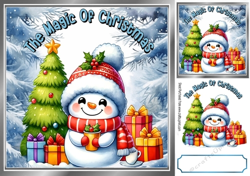 Blue Woodland Winter Christmas With Snowman & Presents 8x8 ( Three)
