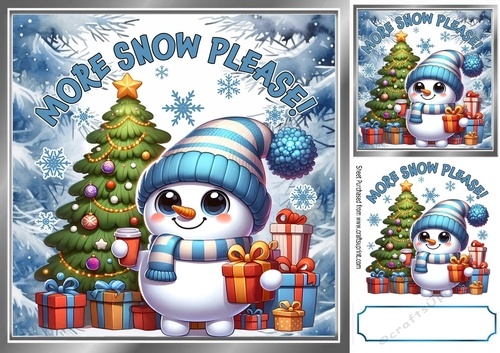 Blue Woodland Winter Christmas With Snowman & Presents 8x8 ( Four)
