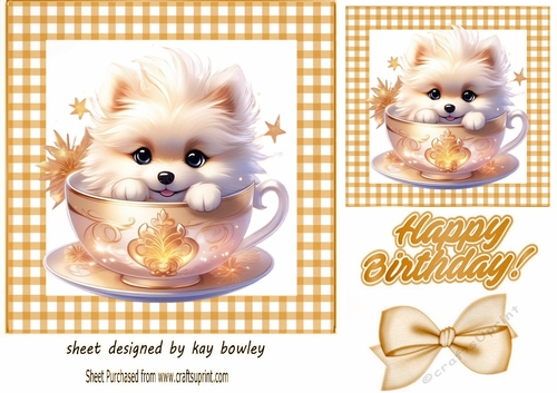 Cute Little Puppy  In A Teacup Gold Gingham 7x7 Frame (TWO)