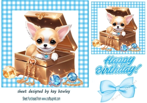 Cute Little Puppy  In A Jewellery Box Blue Gingham 7x7 Frame (THREE)
