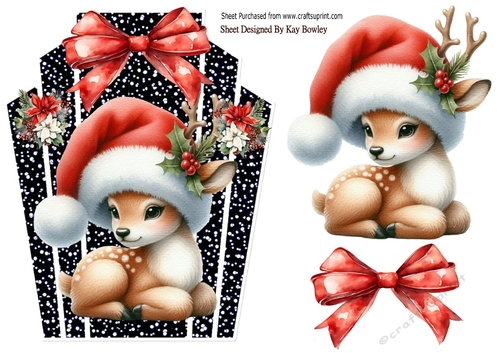 Cute Little Deer With Black/White Art Deco Topper With Bow A5 (ONE)