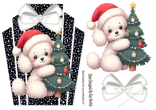 Cute Little Puppy With Black/White Art Deco Topper With Bow A5 (TWO)