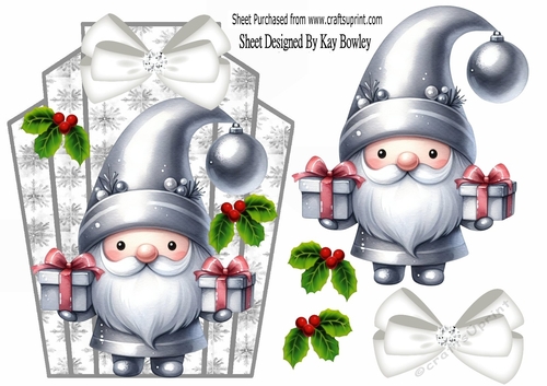 Lovely Silver Snowflake Art Deco Topper With Gnome A5 (TWO)