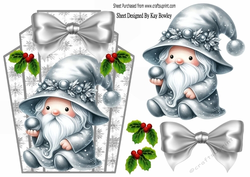 Lovely Silver Snowflake Art Deco Topper With Gnome A5 (THREE)