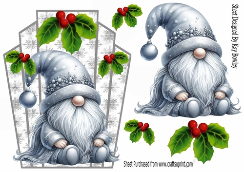 Lovely Silver Snowflake Art Deco Topper With Gnome A5 (FOUR)