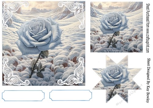 Pretty Christmas Blue Rose With Snow 7x7 Ornate Corners (ONE)