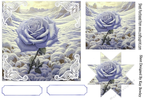 Pretty Christmas Purple Rose With Snow 7x7 Ornate Corners (TWO)