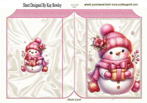 Lovely Pink Snowman In Folded Book (THREE)