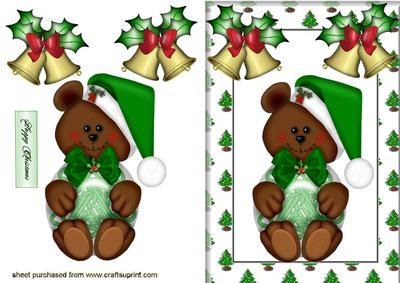 Little Teddy in Green Santa Hat