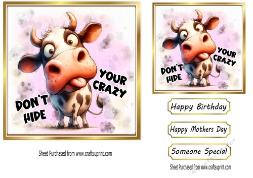 Funny Cow With Hilarious Comments 7x7 Card Fronts TWO