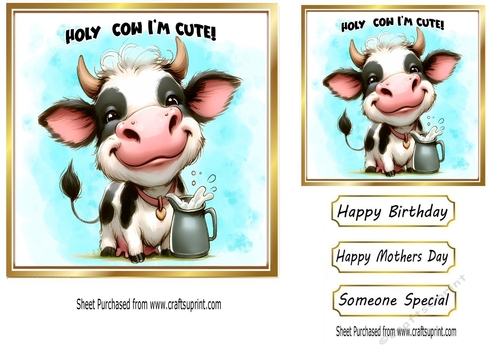 Funny Cow With Hilarious Comments 7x7 Card Fronts FOUR