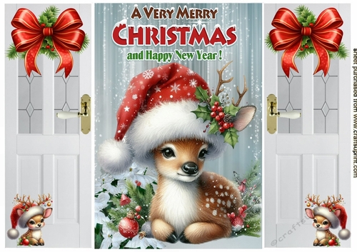 Lovely Christmas Gate Fold Card With Cute Deers (ONE)