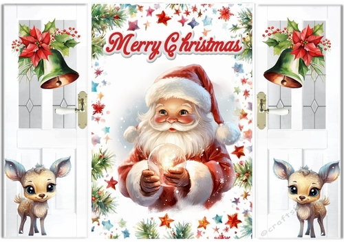 Lovely Christmas Gate Fold Card With Santa/Deers (ONE)