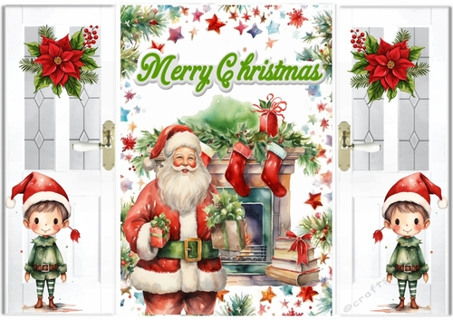 Lovely Christmas Gate Fold Card With Santa Fireplace (TWO)