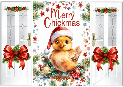 Lovely Christmas Gate Fold Card With Little Chick Red Bows (ONE)