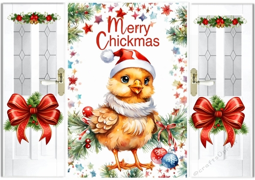 Lovely Christmas Gate Fold Card With Little Chick Red Bows (TWO)